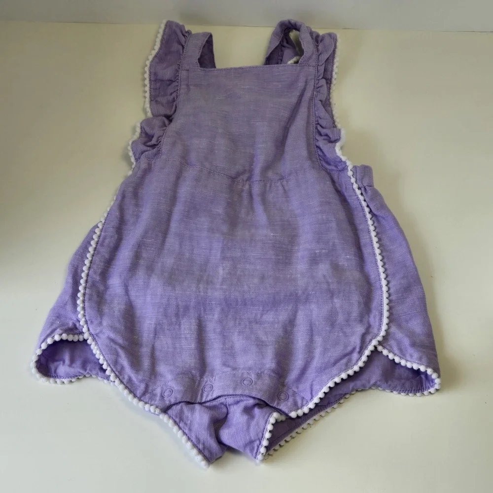 Janie And Jack Lavendar Pom Pom Trim One Piece Size 6-12 Months‎ Linen Blend